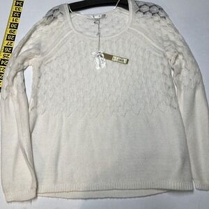 LC Lauren Conrad Ombré Pointelle Sweater Scoop Neck Women's LG NWT